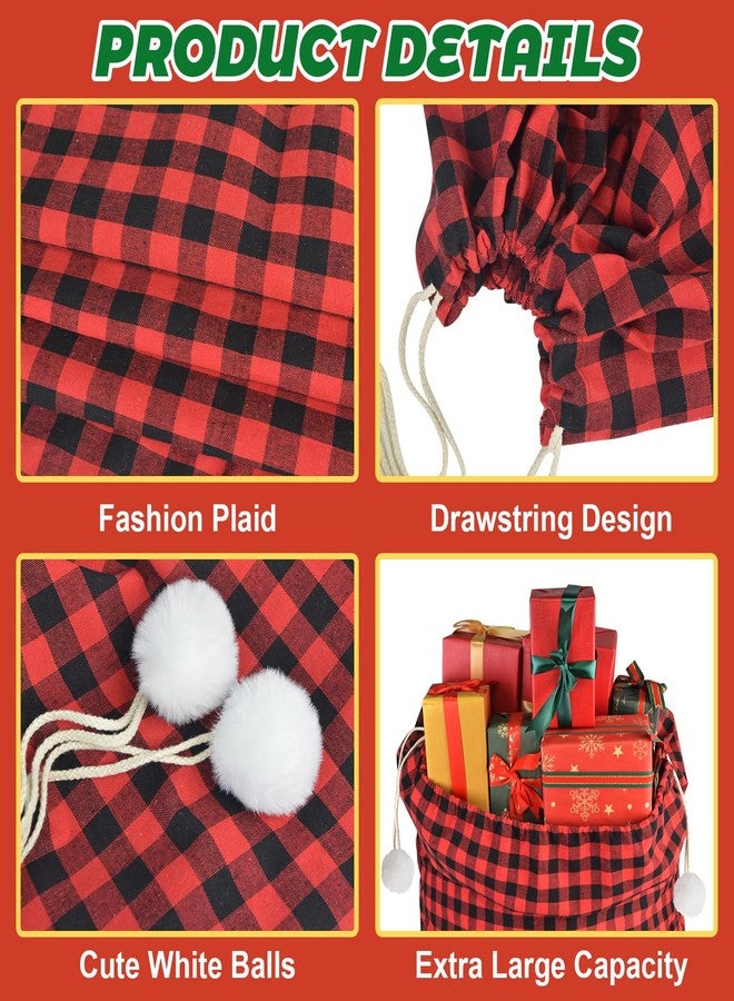 letesult 2PCS 35''x55'' Jumbo Santa Sacks Drawstring Christmas Bags, Buffalo Plaid Extra Large Christmas Gift Bags, Xmas Heavy Santa Present Storage Bag for Holiday Gift Presents Party Supplies - Image 3